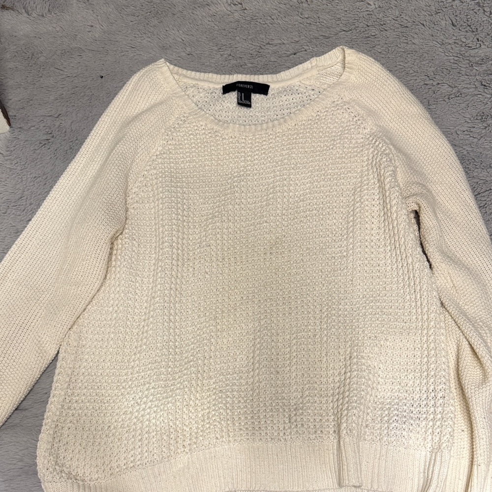 Forever 21 Cream Waffle-Knit Women's Sweater